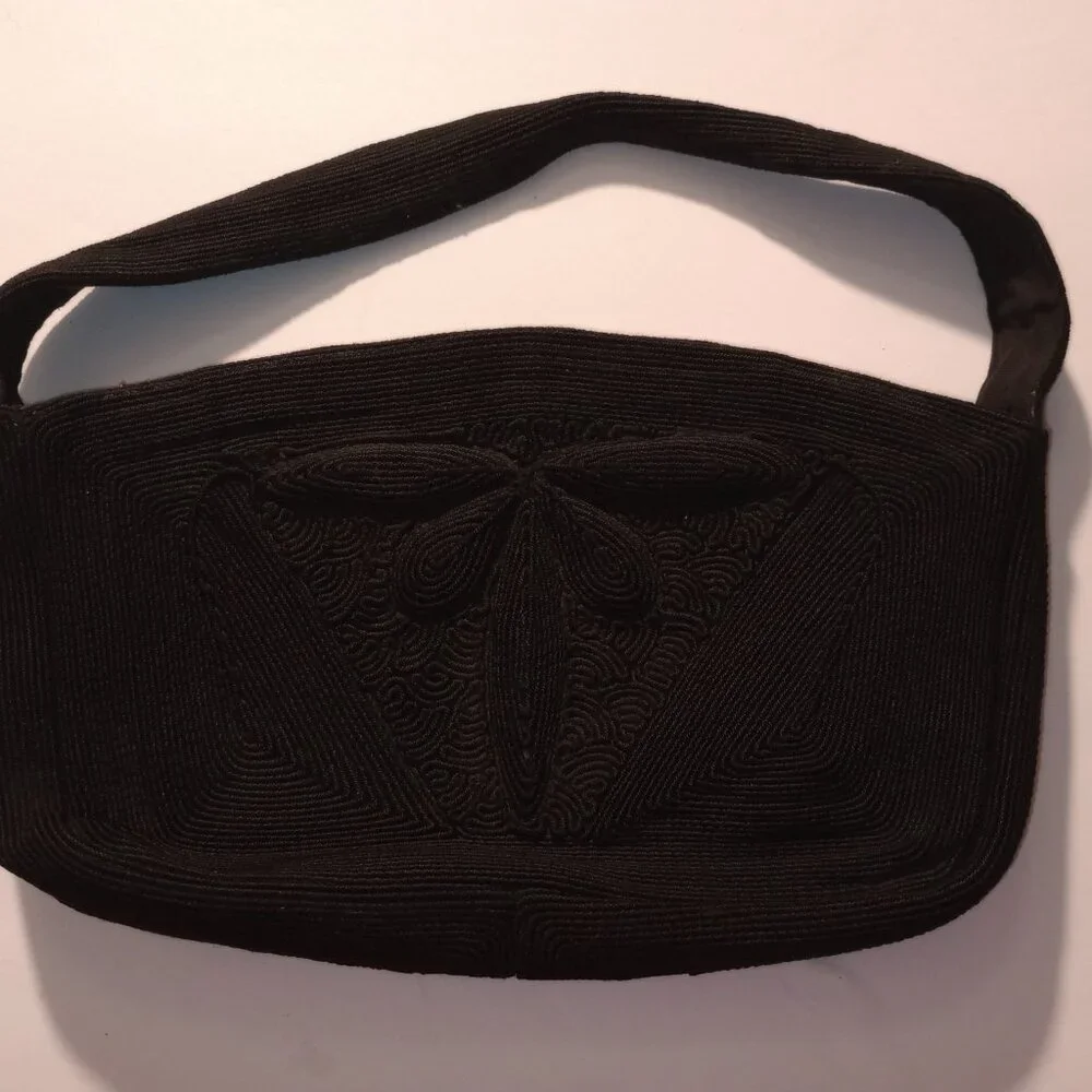 Genuine Corde Black Corded Purse Vintage 30s 40s - Picture 3 of 15